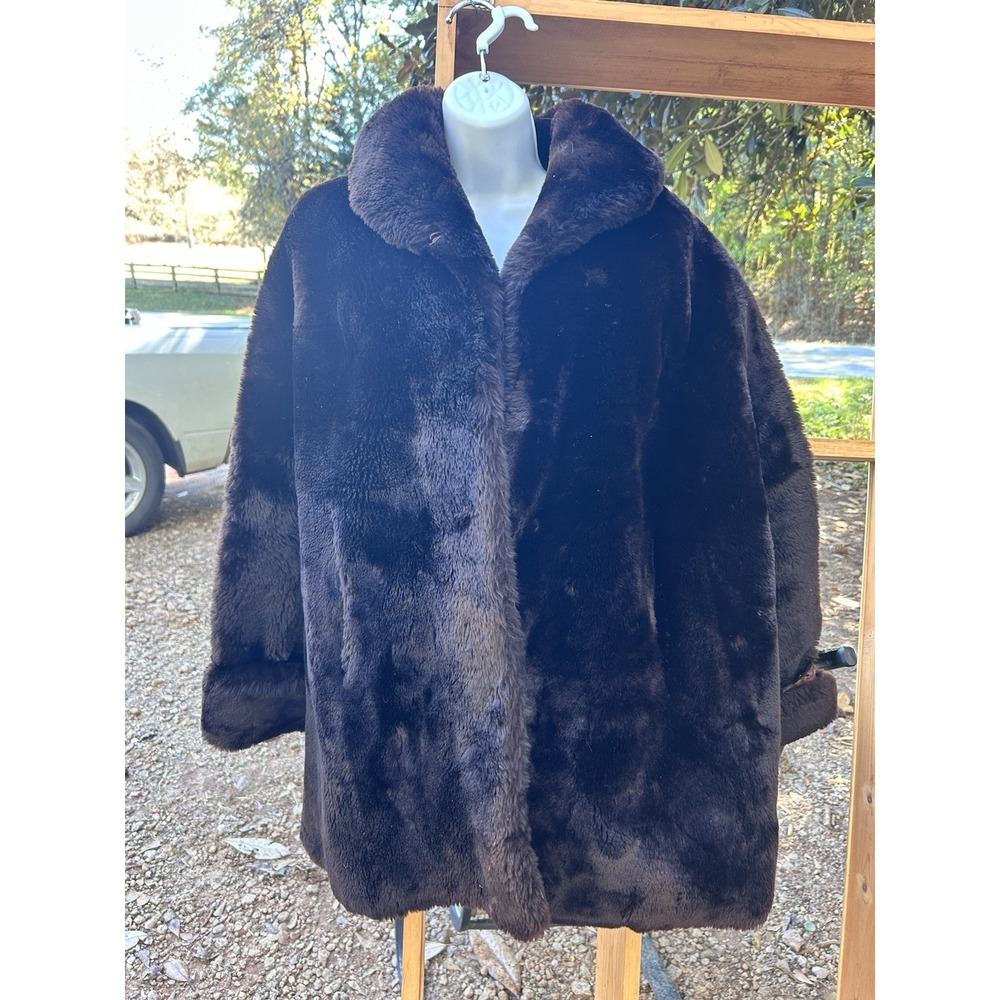 The Hecht Co Black Shawl Collar Coat! Open Front! Faux Fur! Vintage!!
